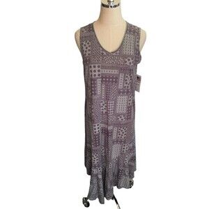 CMC Color Me Cotton Purple Size Large Dress Gray Geometric Sleeveless Womens NEW